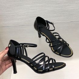 Luxurys Womens Stiletto Heels 8.5cm Sandals Sheepskin Designer Dress Shoe Retro Black Round Toe Wedding Shoe Ladies Elegant Casual Shoe With Strass Leisure Shoe