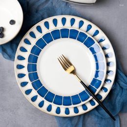 Plates Blue Fire Ceramic Home Vintage Dinner/Steak/Breakfast Plate Simple Large Dish Microwave Oven Use