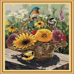 Bird and flower basket home cross stitch kit Handmade Cross Stitch Embroidery Needlework kits counted print on canvas DMC 14CT 1321A