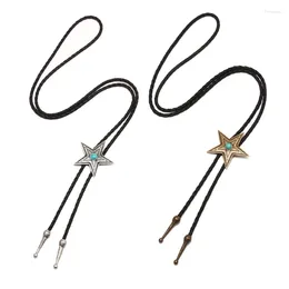 Bow Ties 1pair Bolo Tie For Men Western Masquerade Necktie With Alloy Star&Turquoise Buckle Decors Costume Accessories