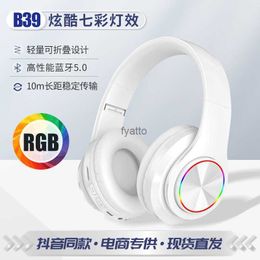 Cell Phone Earphones B39 Wireless Luminous Bluetooth Headset Subwoofer Foldable CardH240312