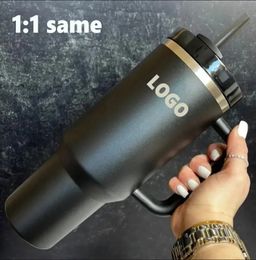 Chocolate Gold H2.0 Bottles 40oz 1200ml Stainless Steel Tumbler Handle Lid Straw Big Capacity Water Bottle Powder Camping Cup Vacuum Insulated Drinking