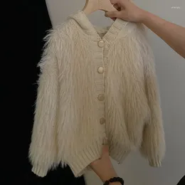 Jackets Outerwear Children Clothing Winter Causal Hooded Plush Coat Girl Velvet Thick Tide Button Simple 2024 Soild Knitting