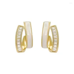 Stud Earrings Huitan Modern White Enamel Geometric Gold Colour Chic Accessories For Women Daily Wear Shiny CZ Statement Jewellery