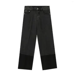 Men's Jeans 2024 Splice Colour Loose Casual Straight Wide Leg Denim Pants Male Korean Style Streetwear Hip Hop Trousers Men