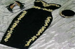 little black dress Algerian Evening cocktail Dresses Arabic Gold Appliques Velvet Green Prom Gown karakou Moroccan Caftan Party Dr1865048