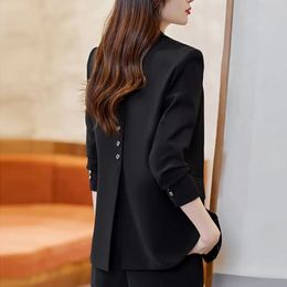 Single Button Women Blazer Black Suit Korean Chic Long Sleeve Coat Vintage Office Lady Clothing Loose Jacket Tweed Blazer Mujer 240228