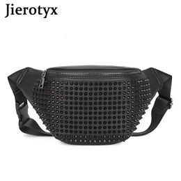 JIEROTYX Personality Leather Fanny Pack Vintage Rivet Waist Chest Bags Pouch Studded Belt Bag for Women Gothic Style 240308