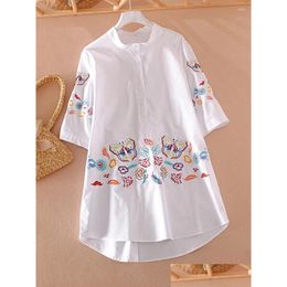 Womens Blouses Shirts Superaen 2024 Spring Stand Collar Loose Casual Embroidered Flower High End Design Chinese Style Shirt Drop Deliv Oteb9