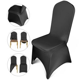 VEVOR 50 100PCS Black Chair Covers Polyester Spandex Chair Cover Arched Front Stretch Slipcovers for Wedding Party Banquet 201123169k