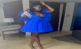 Royal Blue Plus Size Mini Tulle Tutu Dress Deep V Neck Birthday Party Pography Shoot Tulle Gowns Yong Girls Prom DressWear3410566