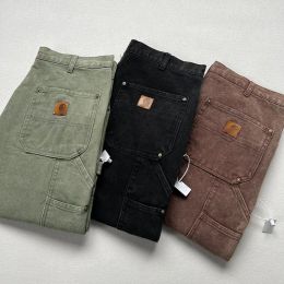 Pantaloni firmati pantaloni da lavoro multitasche lavati e indossati con gamba dritta in tela con doppio ginocchio e pantaloni loganti