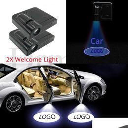 Decorative Lights New 2Pcs Wireless Led Car Door Light Welcome Laser Projector Logo Ghost Shadow For Mazda Renat Peugeot Seat Skoda Vo Ot5Ek