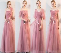 Dusty Pink Lace Tulle BridesmaID Dresses Cheao Strapless Long Wedding Guest Gown Elegant V Neck Formal Party Prom Evening Dress6528809