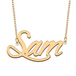 Sam Name Necklace Custom Nameplate Pendant for Women Girls Birthday Gift Kids Best Friends Jewellery 18k Gold Plated Stainless Steel