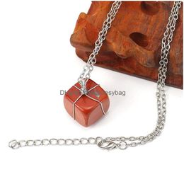 Pendant Necklaces Natural Crystal Stone Handmade Sier Plated Wire Original Style For Women Girl Party Chain Jewellery Drop Delivery Pend Dh2En