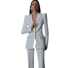 Of Suits The Bride Slim Elegant Mother 2023 Fit White Wedding Gowns Prom Party Blazer Women Pants Jacket Outfit One Button Modern Groom GG