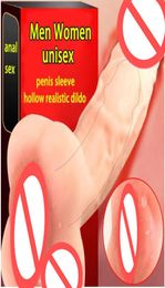 Super Realistic Soft Hollow Dildo Vagina Pocket Pussy Penis Sleeve Extender Cock Enlargement Gay Masturbator Unisex Sex Toy For Me3696277