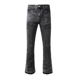 Arrivals Men Black Grey Flare Splice CatMoustache Washed Denim Pants Bootcut Spliced Streetwear Flared Jeans 240305