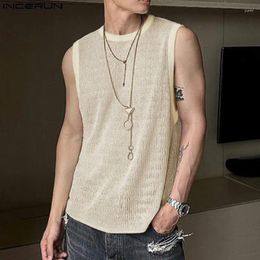 Men's Tank Tops INCERUN Solid Color O-neck Sleeveless 2024 Summer Casual Male Vests Streetwear Korean Fashion Men Clothing S-5XL