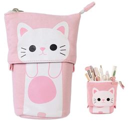 Transformer Stand Store Pencil Holder Canvas PU Cat Telescopic Pencil Pouch Bag Stationery Pen Case Box with Zipper Cartoon Design5023842