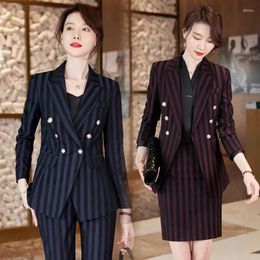 Women's Two Piece Pants Long Sleeve Fashion Striped Slim Slimming Boutique Clothing Two-Piece Set Office Lady Suit Work Uniforms Formal Wear