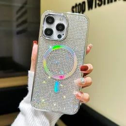 Fashion Plating Magnetic Full Diamond Laser Glitter Bling For Magsafe Wireless Charging Case Soft TPU Shockproof Cover For iPhone 15 14 13 12 11 Pro Max