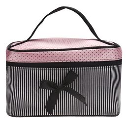 Lowest Women's Bag Square Bow Stripe Cosmetic Bag Big Lingerie Bra Underwear Dot Bags Travel Bag toiletry kits Sac281y