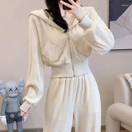 Women's Pants Winter Set 2024 Small Fragrant Wind Covering Meat Waist Slim Wide Leg Two Pieces