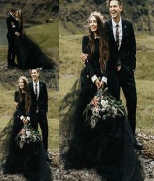 Black Gothic Country Wedding Dresses Mulsim People Long Sleeve High Neck Country Bridal Gowns Bohemian Bride Reception Gown6933631