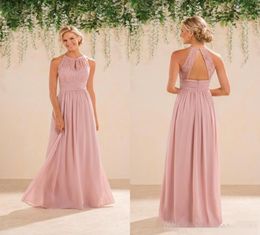 New Jasmine Bridal Blush Pink Bridesmaid Dresses Country Style Halter Neck Lace Chiffon Full Length Formal Prom Party Gowns Custom8312961