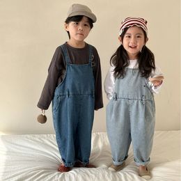 2024 Spring Autumn Children Denim Overalls Retro Girl Jeans Boy Baby Casual Suspenders Jumpsuit Kid Cotton Pants Toddler Trouser 240307