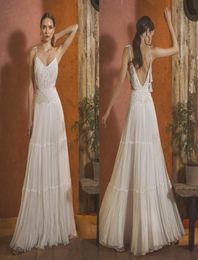 spaghetti beach wedding dresses 2021 backless lace flowy chiffon skirt summer bohemain garden bride wedding gown suknie slubne5802787