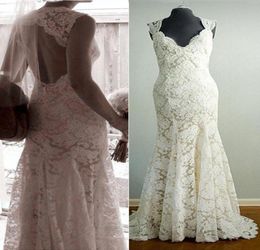 Modern Keyhole Back Lace Wedding Dresses Gown Mermaid Cap Short Sleeves Long Designer Real Pos Bridal Gowns Plus size5896429