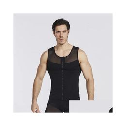 Waist Tummy Shaper Mens Trainer Corset Abdomen Slimming Shapewear Belly Sha Top Gynecomastia Compression Shirts With Zipper Body 24022 Ot8Ob