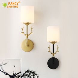 E27 LED BulbModern indoor wall lamp Antler led wall light Black Golden Glass light fixture for bedroom living room201P