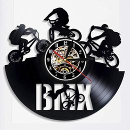 Wall Clocks style BMX Bike Clock Sports Home Decor Bicycle Motocross Re-purposed Record Young Biker Cyclists Gift272g