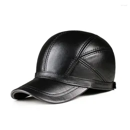 Ball Caps Wholesale Winter 2024 Head Layer Cowhide Hat Men Women Casual Baseball Cap Ear Warm Real Leather Peaked