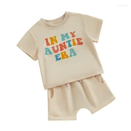 Clothing Sets Baby Boys Girls Summer Clothes Short Sleeve Letter Print Tops Elastic Waist Shorts Infant Toddler Outfits