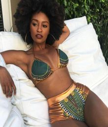 New African Print TwoPieces Bath Suits Bikini Set Sexy Geometric Swimwear Swimsuit Gold High Waist Swimming Suit62315485814260