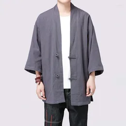 Ethnic Clothing Chinese Style Loose Men Kimono Cardigan Plus Size Harajuku Jackets Retro Linen Japanese Samurai Male Yukata 3XL