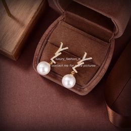 Designer Ysls Pearl Earrings for Women Diamond Earring Gold Letter Dangles Luxury Designers Jewelry Love Ear Ring Studs Bracelet Dangle & Chandelier dlfiv332