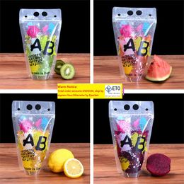 wholesale 500ml New Design Plastic Drink Packaging Bag Pouch for Beverage Juice Milk Coffee, with Handle and Holes for Straw LX0741 LL