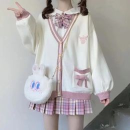 Japanese Girls Loli Vneck JK Uniforms Cute Sweet Sweater Jackets Cardigan Women Student School College Style Cosplay Costumes 240323