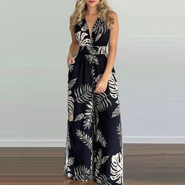 Elegant High Jumpsuit For Woman Long Pants 2023 Summer Vacation Sexy Casual Bodysuits Female Printed Strap Beach Bohemian Trouse 240308