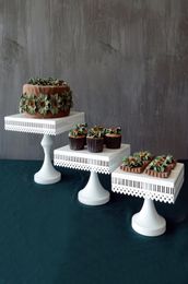 3 Size European Style Wedding Table Square Cake Stand Iron Tall Cake Fruit Tray Lace Single Cupcake Stand4506112