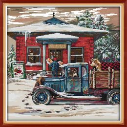Christmas Post Office painting home decor paintings Handmade Cross Stitch Embroidery Needlework sets counted print on canvas DMC 209k