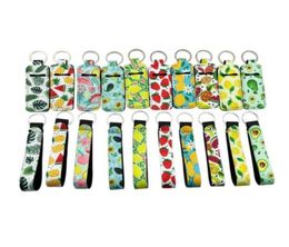 Party Favor Fruit flower Series Neoprene Gourd Chapstick Holder Wristlet Lanyard Keychain Set Lipstick Cover Hand Wrist Strap Keyc1381953