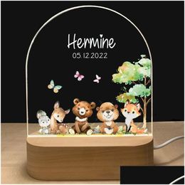 Lamps Shades Personalized Koala Night Light Custom Name Baby Acrylic Lamp Wood Base Born Kid Gift Children Bedroom Decor Rainbow Eleph Ot7Hp