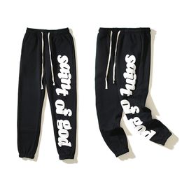 Foam Letters Printed Jogging Pants Men Fleece Full Length Hip Hop Sweatpants Black